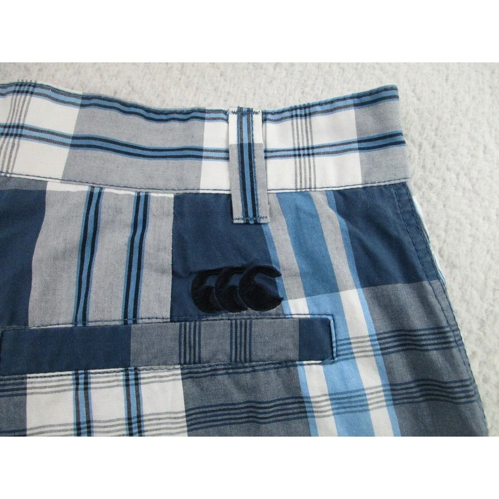 Canterbury Of New Zealand Shorts Mens Size 32 Blue White Plaid Chino Golf Casual